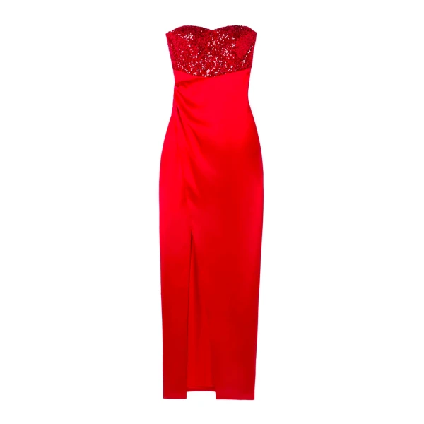 SemSem Gathered Sequin-Embellished Charmeuse Gown