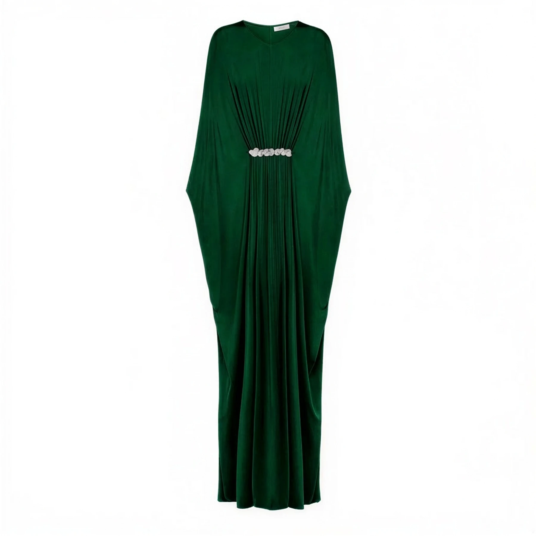 SemSem Gathered Viscose Jersey Kaftan Dress in Emerald