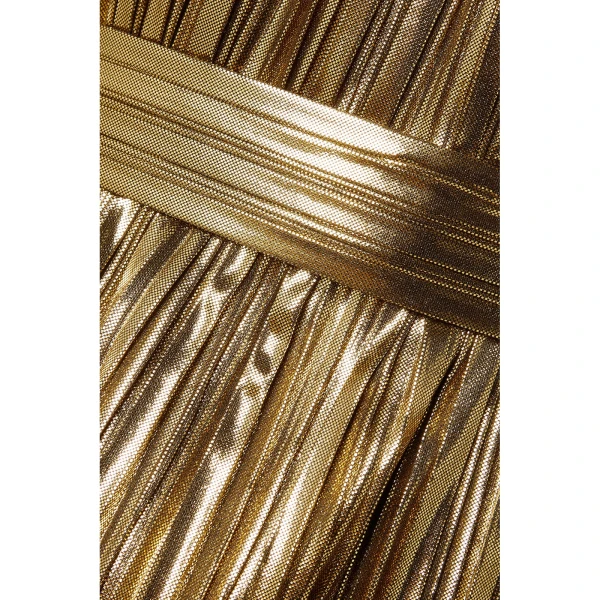 SemSem Gold Belted Draped Pleated Lamé Gown, view 2