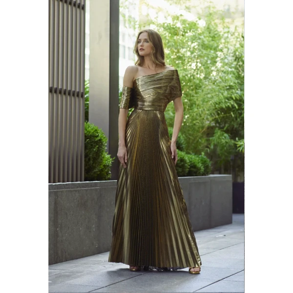 SemSem Gold Metallic Plissé Structured Top, view 2
