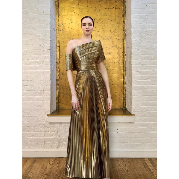 SemSem Gold Metallic Plissé Structured Top, view 3