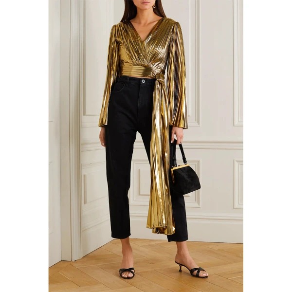 SemSem Gold Plissé Wrap Effect Top, view 3