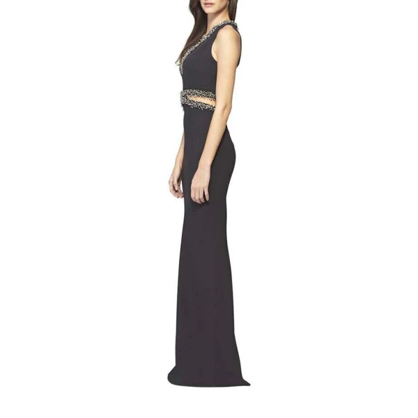 SemSem Italian Crepe Cut-Out Dress with Beading in Black, view 2