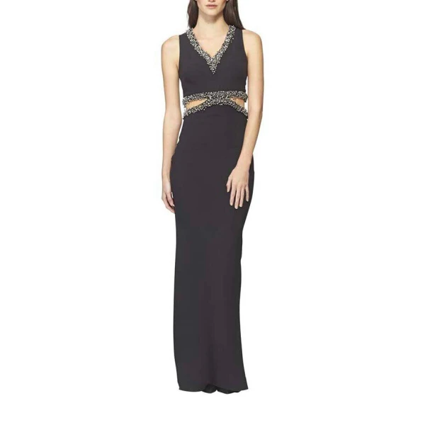 SemSem Italian Crepe Cut-Out Dress with Beading in Black, view 4