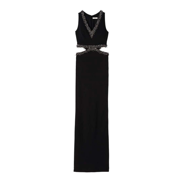 SemSem Italian Crepe Cut-Out Dress with Beading in Black