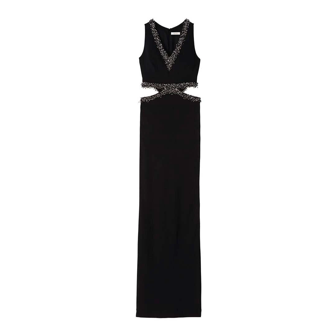SemSem Italian Crepe Cut-Out Dress with Beading in Black