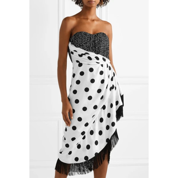 SemSem Polka Dot-Fringe Dress in Black, view 4