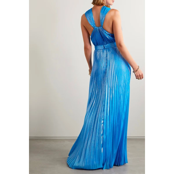 SemSem Sky Blue Metallic Halter Gown, view 2