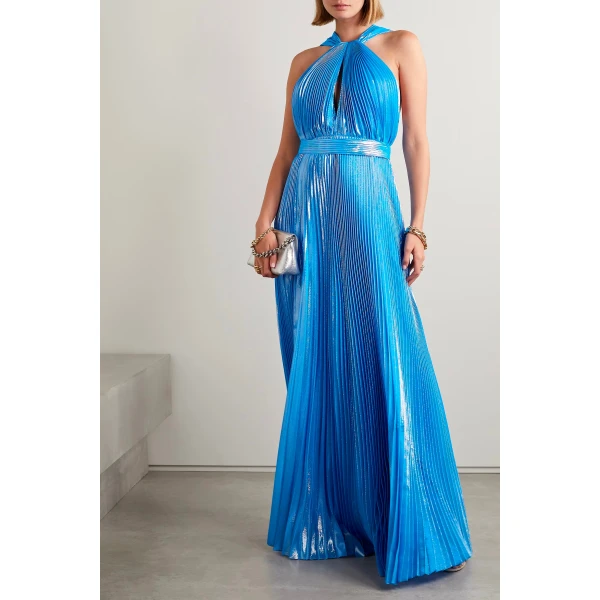 SemSem Sky Blue Metallic Halter Gown, view 4