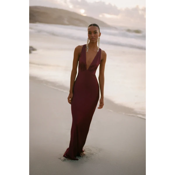 Shona Joy La Lune Plunged Cross Back Maxi Dress, view 3