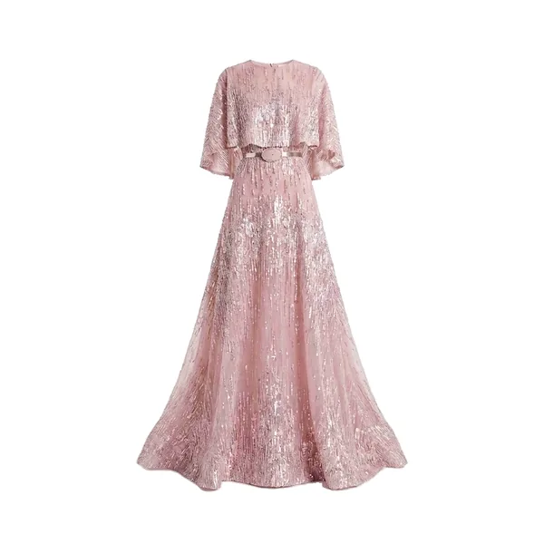 Quartz Pink Beaded Tulle Gown