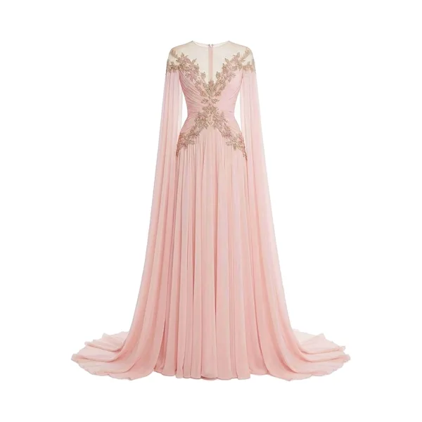 Quartz Pink Muslin Cape Gown