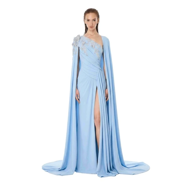 Tony Ward Skylight Blue Asymmetric Crepe Gown, view 2