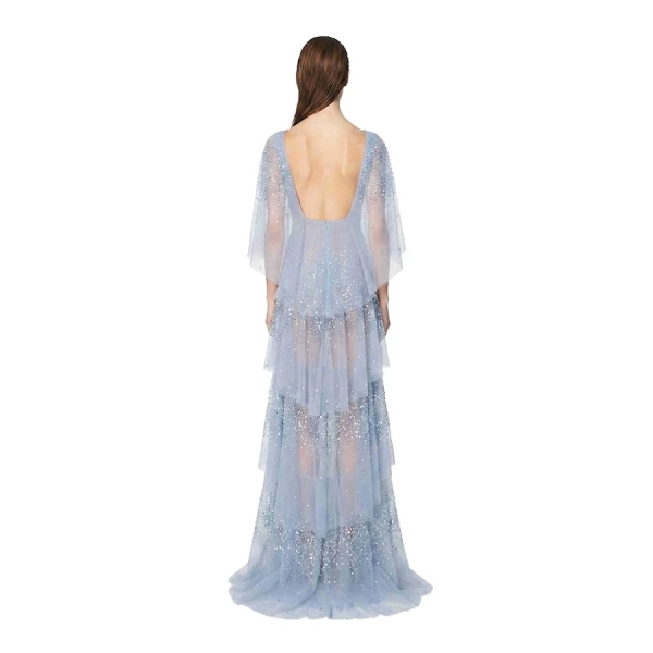 Tony Ward Skylight Blue Beaded Cape Gown, view 4