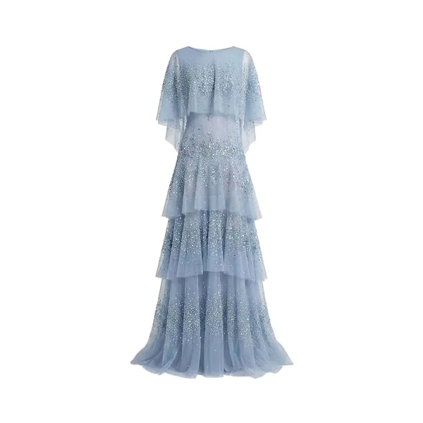 Skylight Blue Beaded Cape Gown