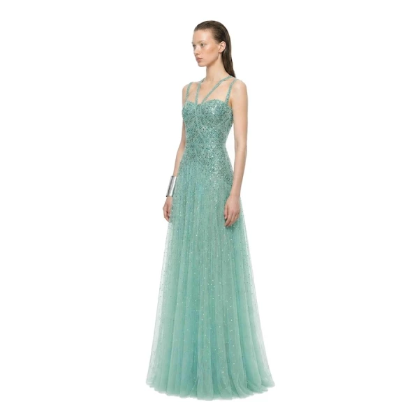 Tony Ward Water Green Beaded Corset Gown, view 3