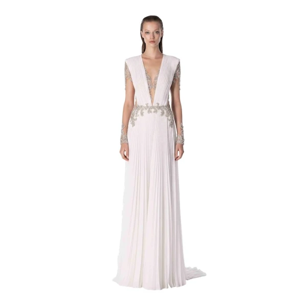 Tony Ward White Beaded A-Line Gown, view 2
