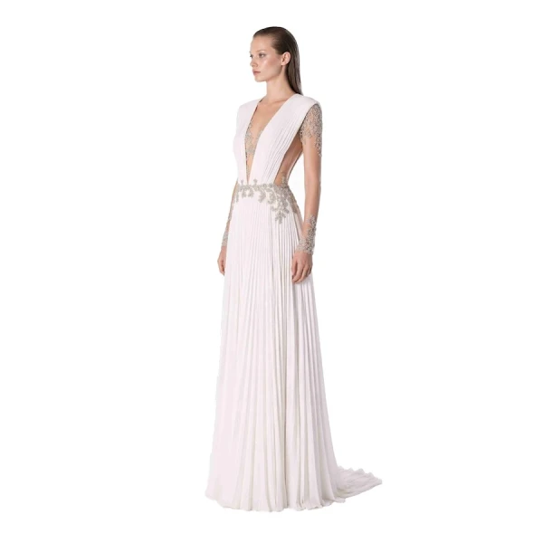 Tony Ward White Beaded A-Line Gown, view 3