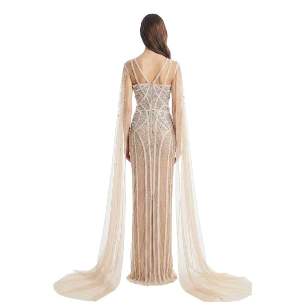 Tony Ward White Beaded Tulle Column Dress, view 4