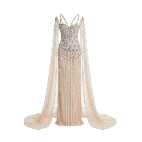 Tony Ward White Beaded Tulle Column Dress