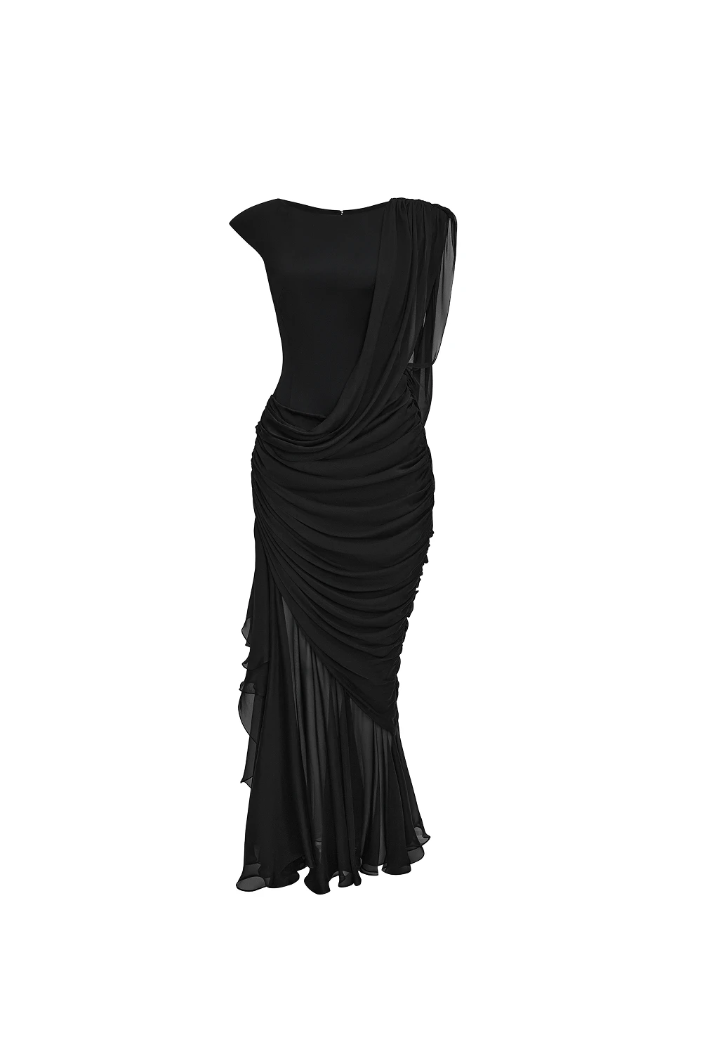 Viscose and silk maxi dress with open back in Black