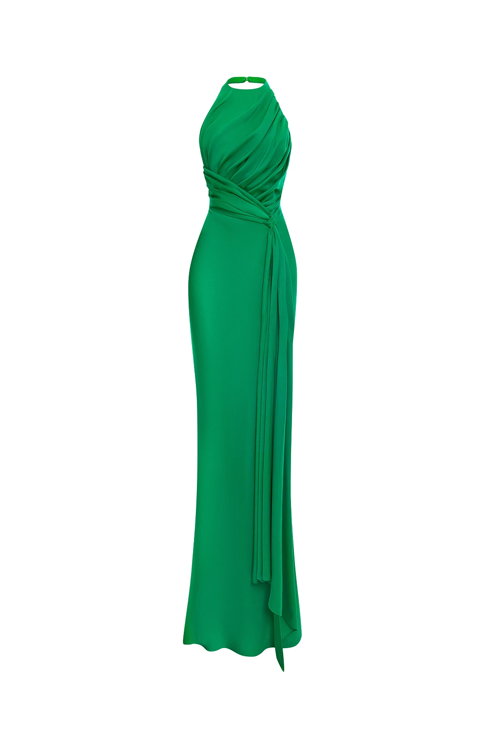 Viscose crepe maxi dress with train in Green