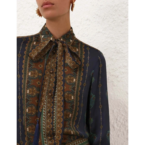 Zimmermann Ascent Satin Scarf Shirt, view 5
