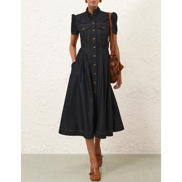 Zimmermann Denim Corset Midi Dress, view 2