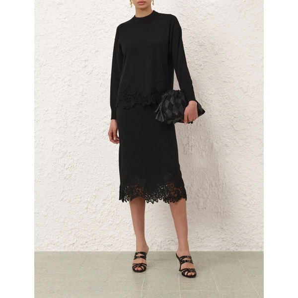 Zimmermann Valiant Merino Lace Midi Skirt, view 2