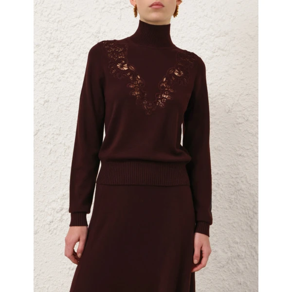 Zimmermann Valiant Merino Lace Turtleneck Top, view 2