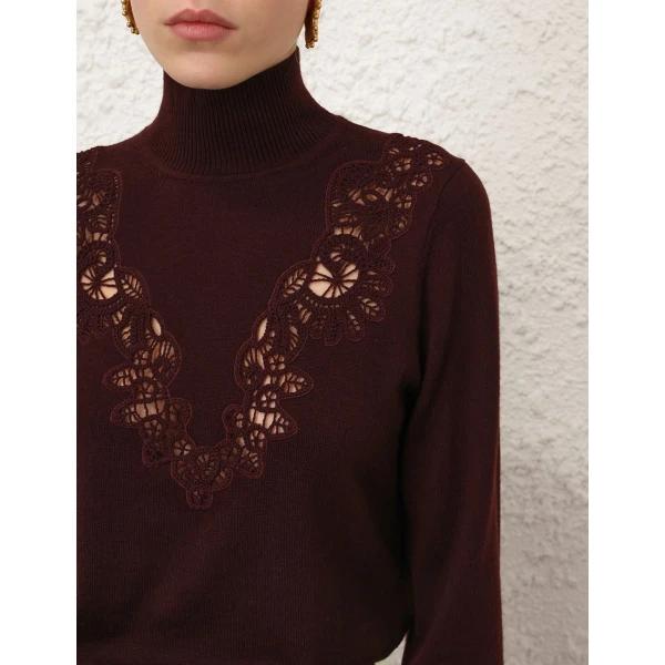 Zimmermann Valiant Merino Lace Turtleneck Top, view 5