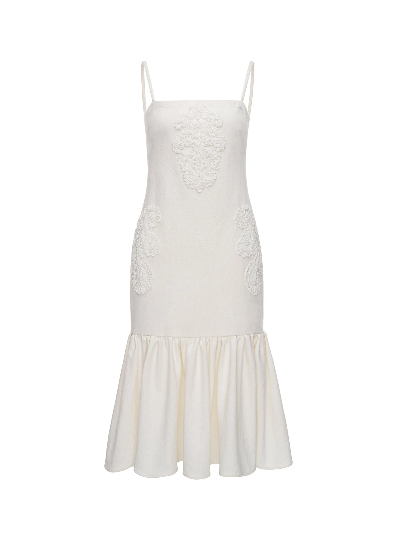 Kasia Midi Dress in White Embroidered Denim