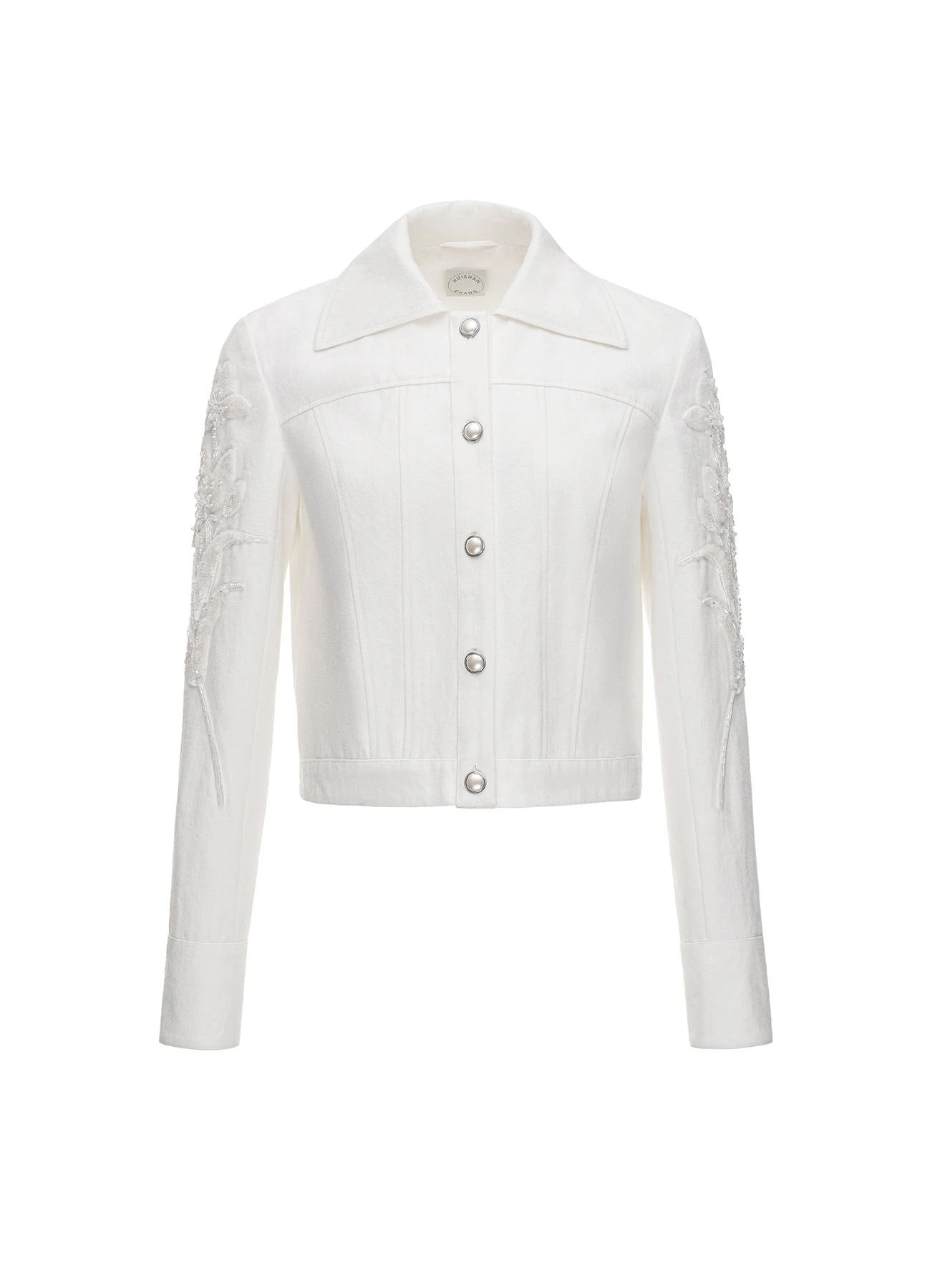 Avaya Jacket in White Embellished Denim