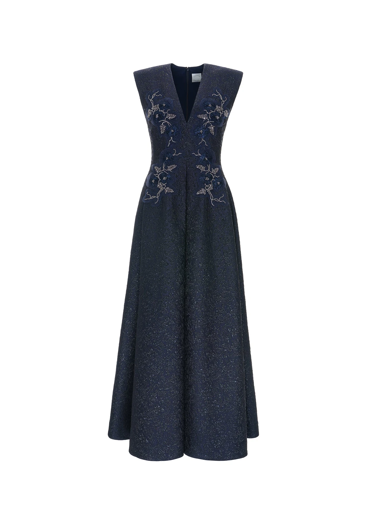 Kyle Midi Dress in Navy Cloque