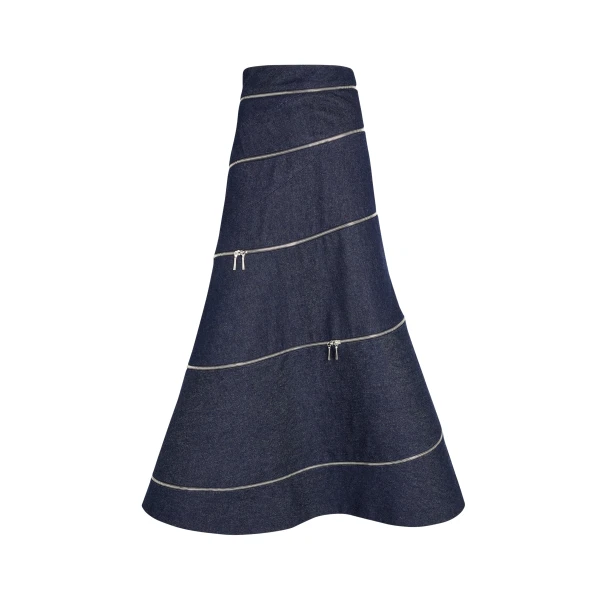 Denim High Waisted Multi Strap Skirt With Zips Indigo Rinse Wash