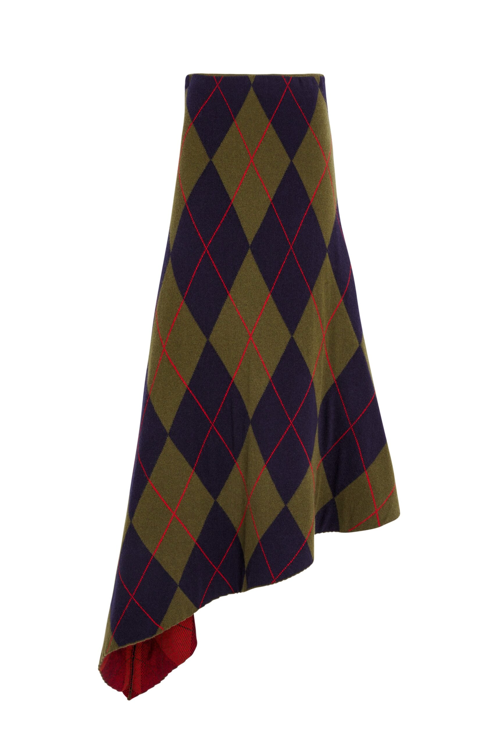 A.W.A.K.E. MODE skirt The Knitted High Waisted Asymmetric Skirt Navy Green Red A.W.A.K.E. MODE skirt