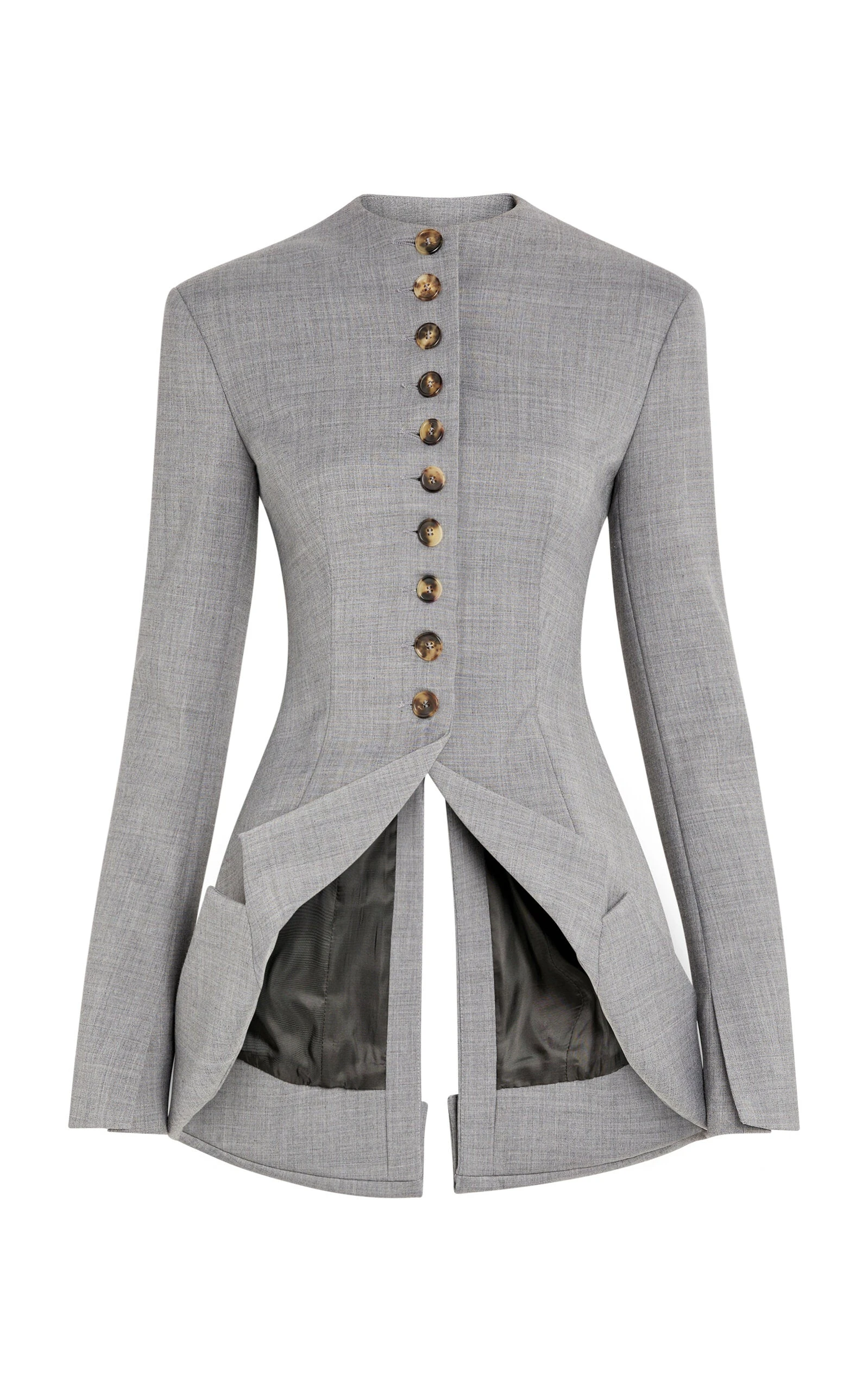 A.W.A.K.E. MODE jacket The Round Neck Jacket With Collar At Hem Mid Grey A.W.A.K.E. MODE jacket