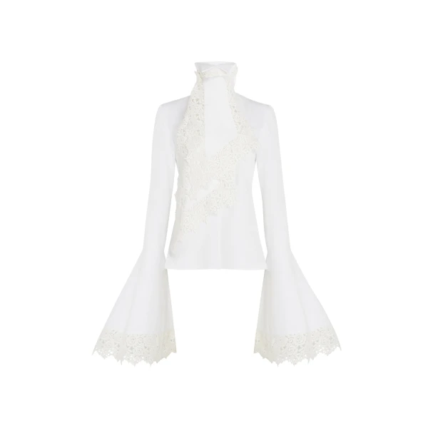Victorian Style High Collar Top With Jabot White