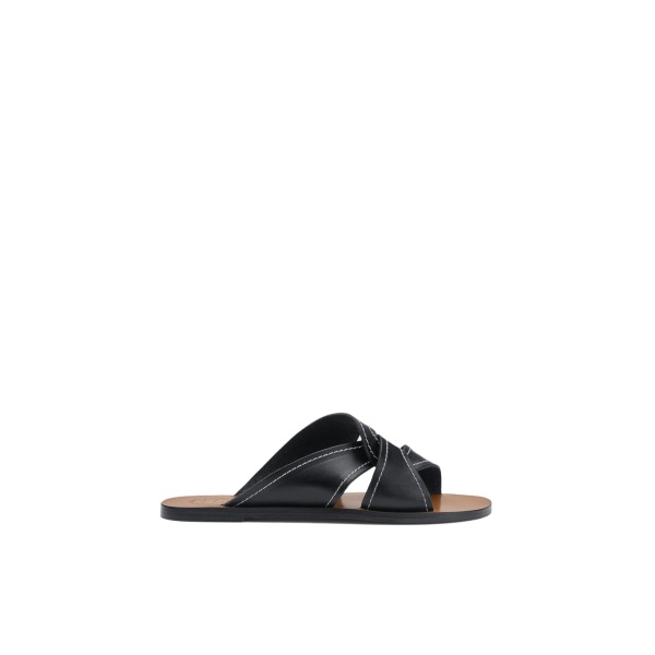 ATP Atelier Allai in Black Contrast Stitch Flat Sandals