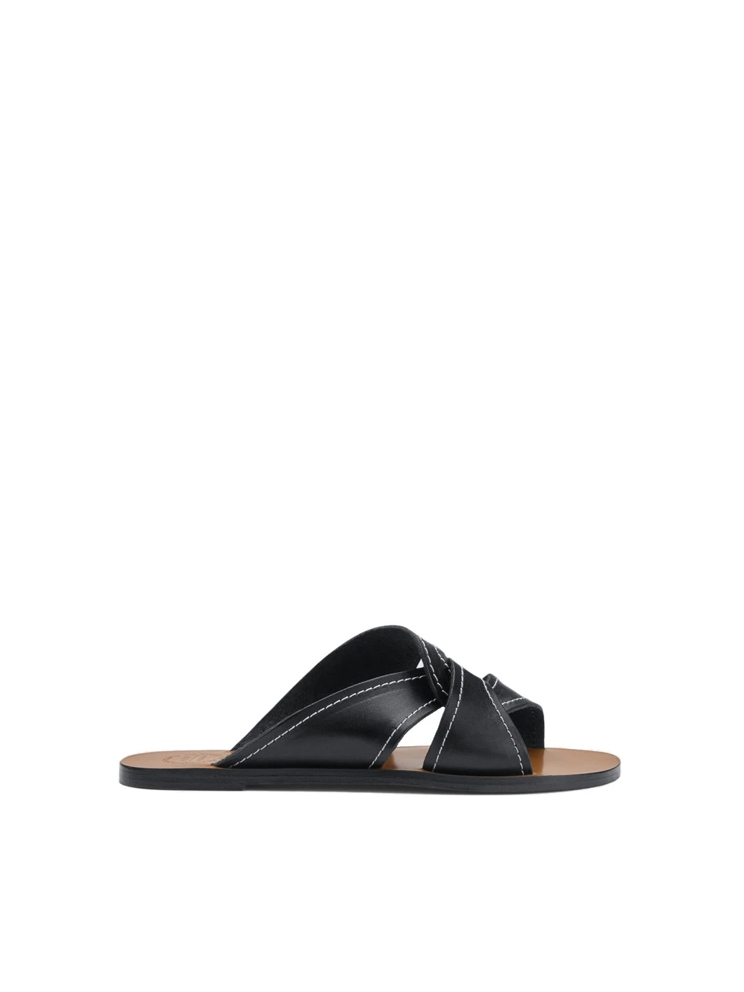 ATP Atelier Allai in Black Contrast Stitch Flat Sandals ATP Atelier Allai in Black Contrast Stitch Flat Sandals