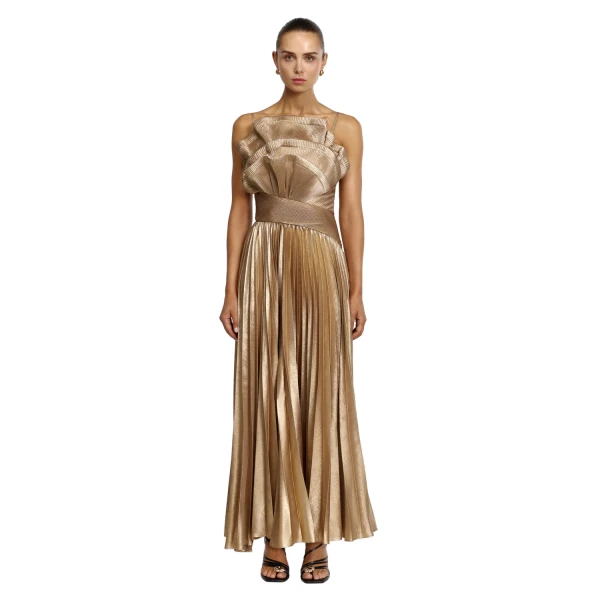 Acler Penda Maxi Dress in Gold, view 5