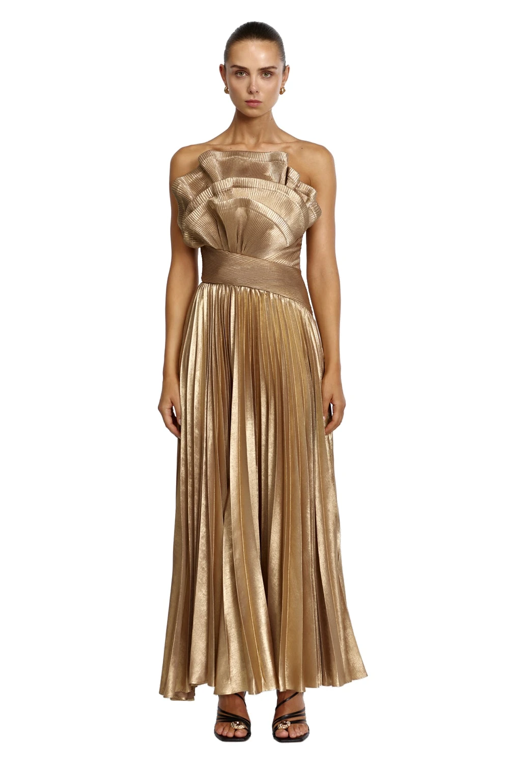 Acler Penda Maxi Dress in Gold, Metallic Dresses