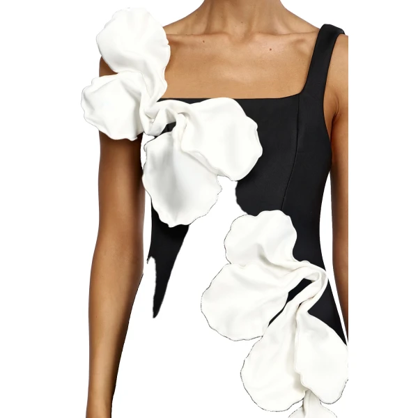 Acler Radburn Maxi Dress in Black & Ivory, view 4