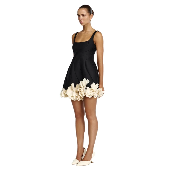 Acler Winchester Mini Dress in Black & Buttercream, view 2