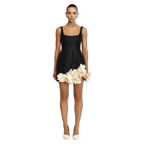Winchester Mini Dress in Black & Buttercream
