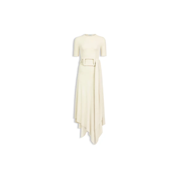 Alaia belted jersey dress in creamy white