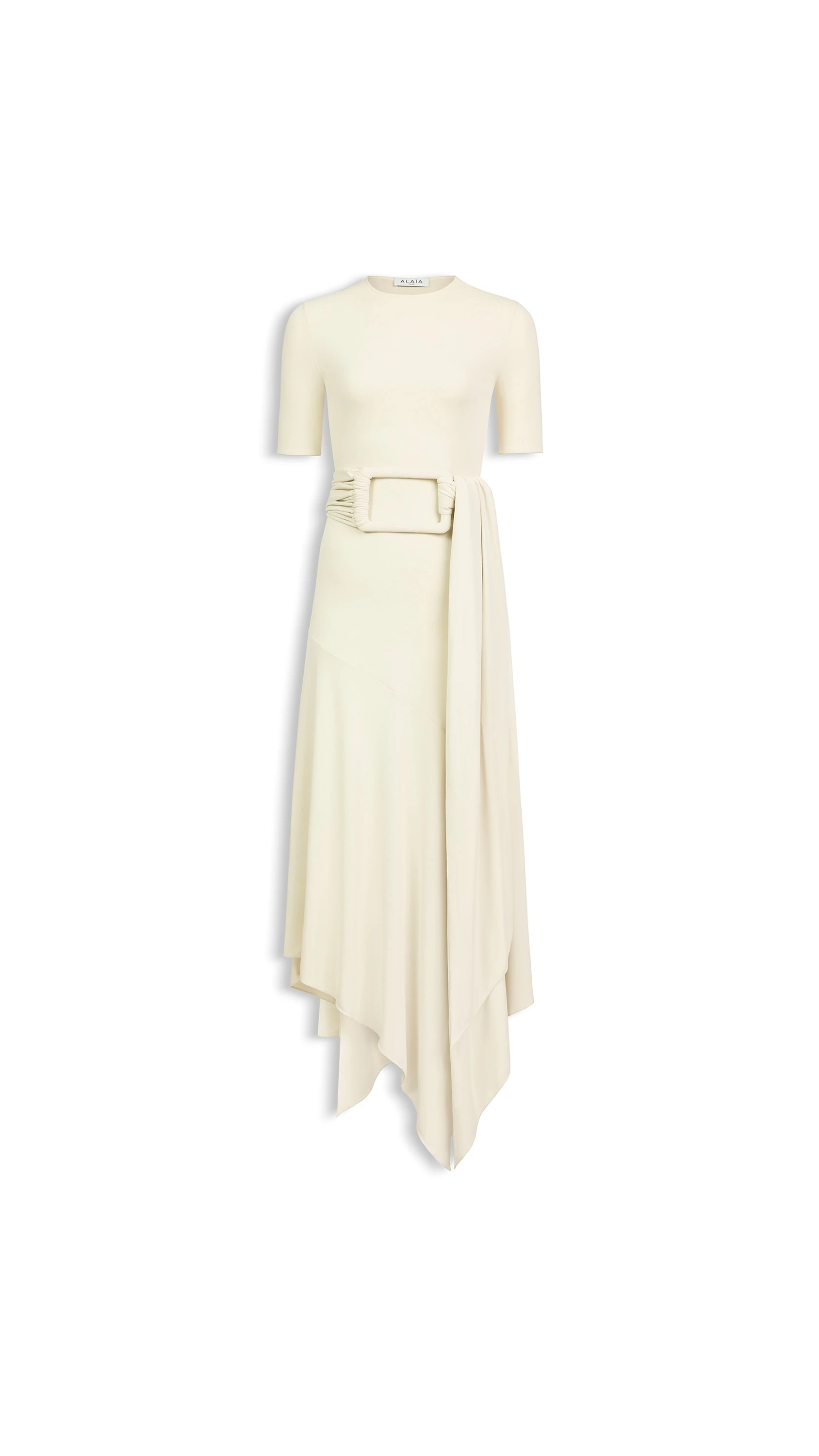 Alaia Belted Jersey Dress in Creamy White Alaia belted jersey dress in creamy white