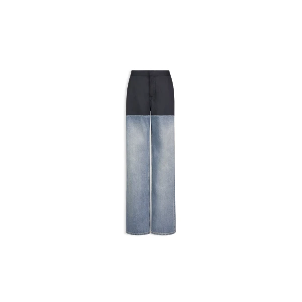 Bi-Material Denim Pants