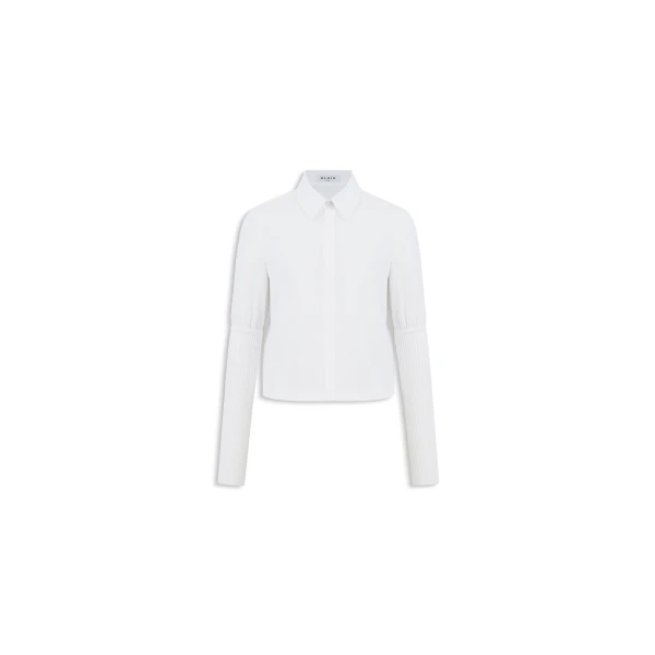 Cotton Poplin Shirt with Ribbed Sleeves