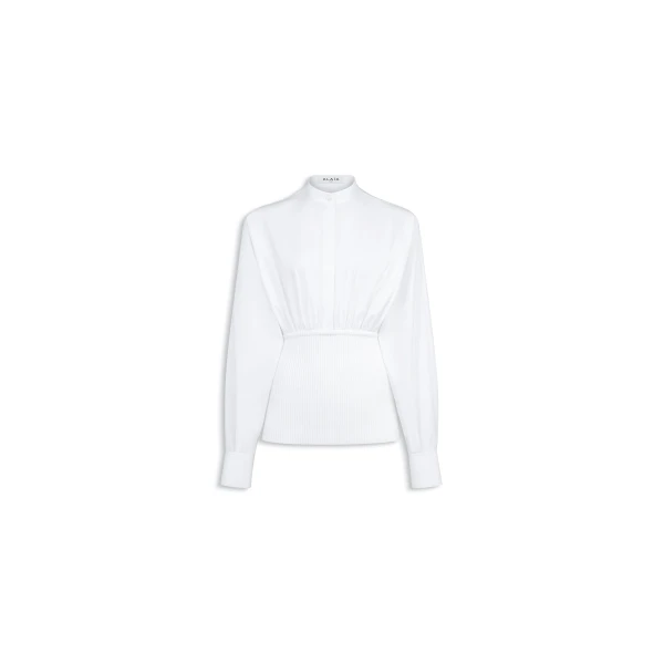 Cotton Poplin Shirt with Ribbed Waist